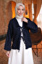 Navy Blue Front Tie Tasseled Kimono