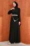 Black Stone Detailed Belted Evening Dress - 4