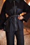 Black Jeans Garnished Jacket Pants Suit - 3