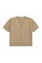 Women's Beige Heart Buttoned Short Sleeve V-Neck Bohemian Pinterest Knitwear Slim Fit Cardigan Blouse - 4