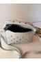 Women's Blue Studded Handbag Trok Detailed Baguette Shoulder Bag Soft Leather Look Stylish Bag - 3