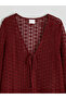 Burgundy V-Neck Openwork Beach Dress - 2