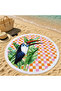 Orange Checkerboard Patterned Toucan Bird Patterned 150 cm Round Beach Towel