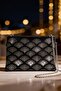 Stone Embellished Women's Portfolio Bag with Chain Strap and Zipper Evening Bag
