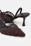 Pearl Stone Beaded Tulle Embroidered Classic Stiletto Heeled Evening Dress Shoes - Bitter Coffee Thin Heeled Sandals Slipper Style - 2
