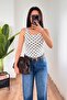 Polka Dot Crew Neck Fit White Tank Top Blouse - 4
