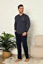 Men's Pajama Set - Navy Blue Long Sleeve Combed Cotton 1219Uy - 2
