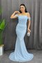 Lace Fabric Stone Detailed Evening Dress - Baby Blue
