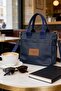 Women's Navy Blue Multi-Compartment Crossbody Daily Shoulder Bag Large Size Tote Bag - 5