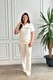 Polo Collar Ribbed Stone Embroidered Short Sleeve Set - 6
