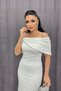 Beaded Lace Fabric Boat Neck Evening Dress - White - 4