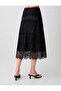 Black Lace Detail Satin Midi Skirt - 5