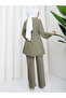 Women's Hijab Double Set Belted Tunic Trousers Silver Button Detailed Stylish Daily Office Event Combination - 4