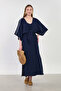 Women's Embroidered Tie-Front Blouse - Navy Blue/White - 3