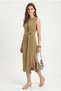 Women's Eldora Woven Modal Gold Buckle Slit Sleeveless Midi Length Stylish Dress in Fat Green - 3