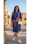 Horse Patterned Viscose Shirt Dress - Cobalt Blue