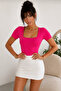 Women's Fuchsia Square Neck Blouse Be403