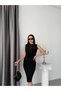 Women's Lace Detailed Degaje Collar Zero Sleeve Short Evening Dress - 3