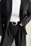 Vintage Oval Buckle Detailed Black Faux Leather Belt - 2