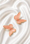 Powder Pink Butterfly Detailed Gold Edged Steel Earrings