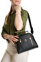 Women's Saffiano Patterned Fabric Double Zipper Detailed Hand and Shoulder Bag with Strap