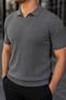 Men's Casual Striped Smoked Knitwear Polo Neck T-Shirt - 2