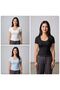 Women's 3-Piece Camisole Ribbed Fabric Body-Fitting Chest Part Lace-Detail Square Neck T-Shirt