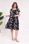 Women's Navy Blue Beige Poppy Pattern Pocketed Loose Fit 42-54 Compatible Standard Size Flexible Dress - 5