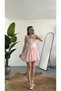Women's Pink Square Neck Corset Form Balloon Skirt Mini Dress Stylish Event Graduation Dress - 2