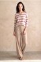 Women's Relaxed Fit Crew Neck Viscose / Elastane Long Sleeve Pink / Ecru Striped Off-Shoulder Blouse Wilda - 2
