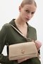 Women's Shoulder Bag with Flap Cover, Gold Chain Detail, Stylish Design, Beige - 2