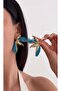 Blue Tulle Detailed Pearl Half Flower Blue Earrings