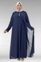 62016 Plus Size Sandy-Chiffon Dress with Stone Detail - Navy Blue