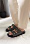 Women's Mekry Black Glittery Two Buckle Detail Comfort Slippers - 3