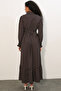 Women's Belted Polka Dot Hijab Dress 2589 - A.Brown - 6