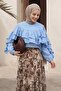 Baby Blue Blouse with Ruffles on the Sleeves and Front