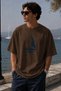 Minimal Sailboat Printed Unisex Oversize T-Shirt – Cotton Crew Neck Casual T-Shirt
