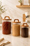 Set of 3 Storage Jars with Bamboo Lids 3200 ml 2450 ml 1750 ml Transparent Non-Toxic Coffee Pasta Jar - 2