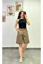 Cotton Fabric Shorts with Pockets and Belt Detail