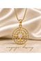 Stainless Steel Gold Color Zircon Stone Detailed Women's Compass Necklace