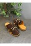 Elora Brown Suede Leather Women's Slippers with Gold Buckle - 3