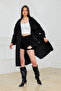 Long Draped Trench Coat with Pockets - 3