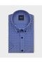 Men's Regular Fit Short Sleeve Button-Up Collar Plaid Cobalt Blue Shirt 9573Sm