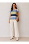 Women's Crew Neck Short Sleeve Striped Sporty Stylish 100% Cotton Tshirt Blouse - 2