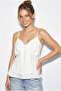 Women's White V-Neck Bow Detailed Thin Strap Blouse with Gipe Detailed Back 20194 60286267 - 2