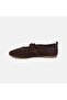 Women's Bitter Brown Perforated Mary Jane Suede Ballerinas - 3