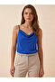 Women's Sax Blue Degaje Collar Adjustable Rope Strap Sandy Fabric Athlete Blouse
