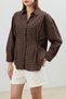 Coffee Colored Checkered Women's Shirt with Ruffle Detail - 4