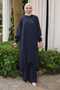 Navy Blue Buttoned Tunic Trousers Suit - 2