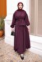 Plum Collar Gathered Waist Tie Skirt Set